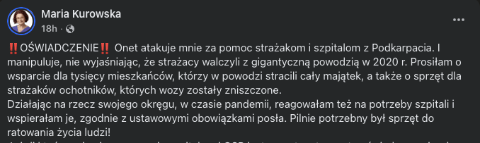 Maria Kurowska oświadczenie