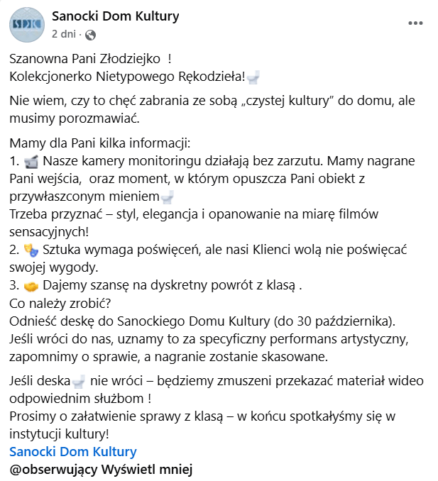 sanocki dom kultury post FB