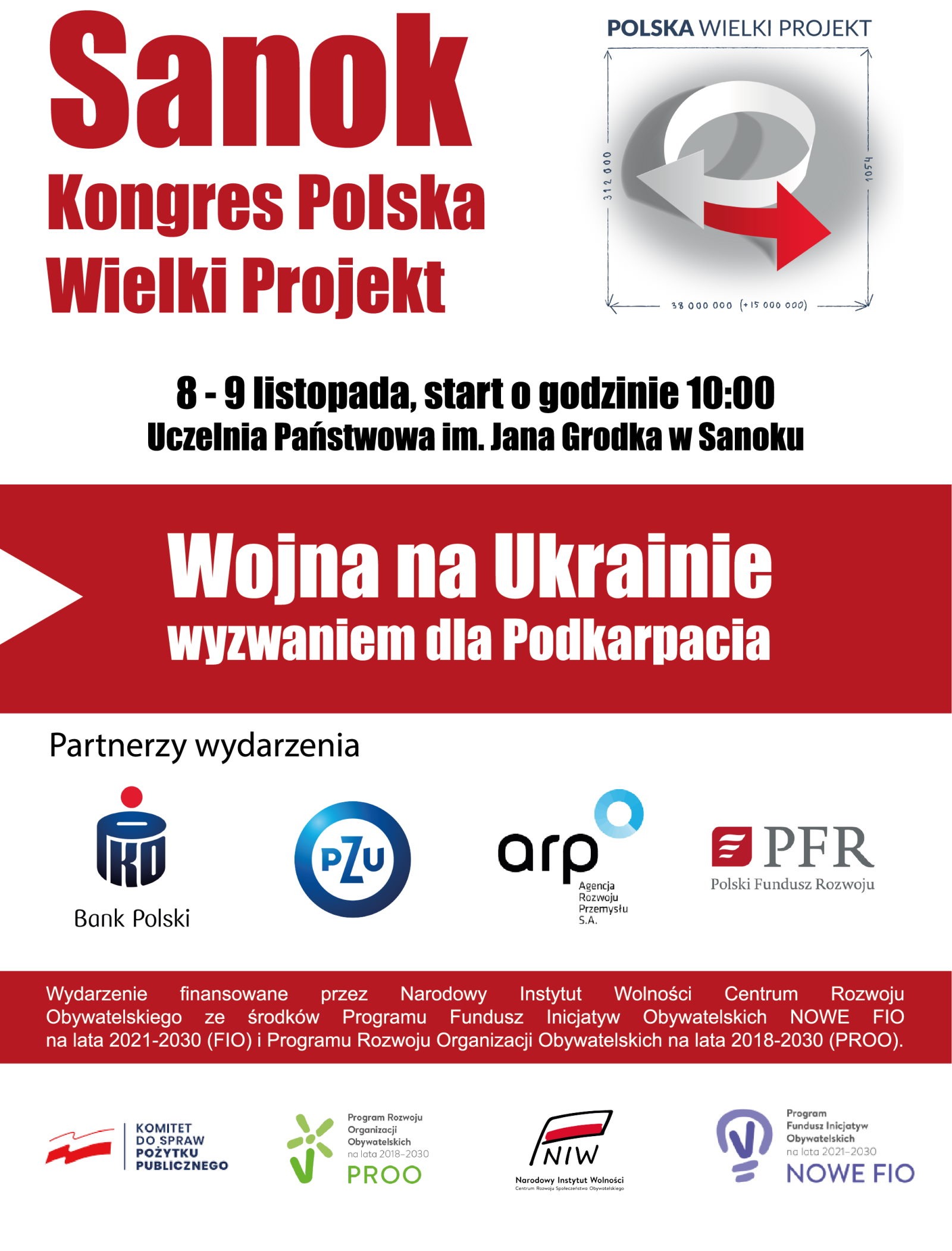Pionowy plakat promujący wydarzenie Kongres Polska Wielki Projekt w Sanoku
